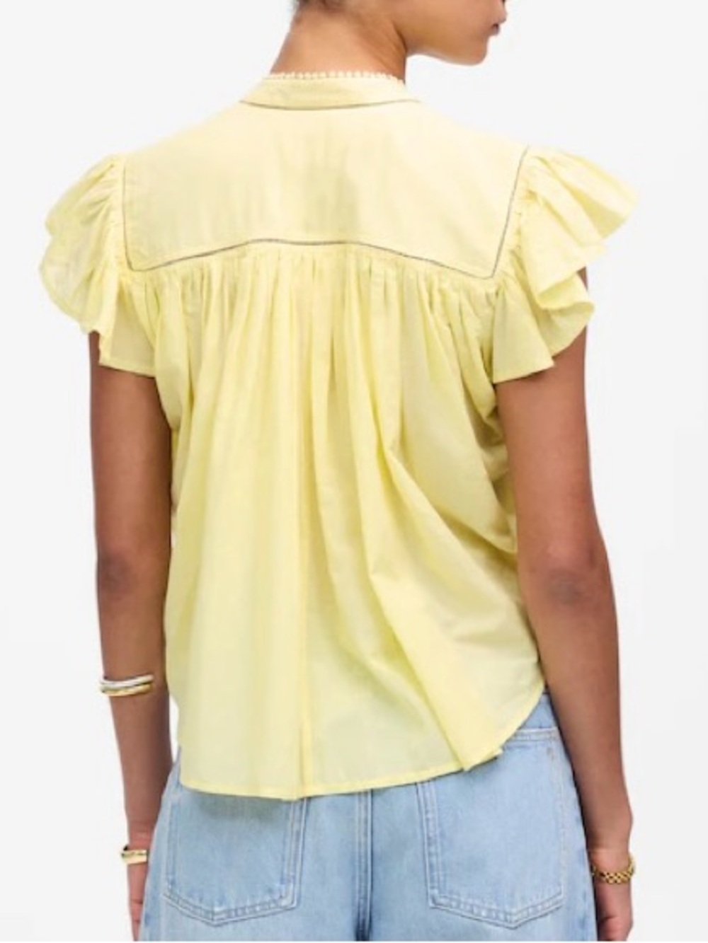 Madewell Shirred Lace Trim Top in Iced Lemon | XXL | EUC - Picture 3 of 16